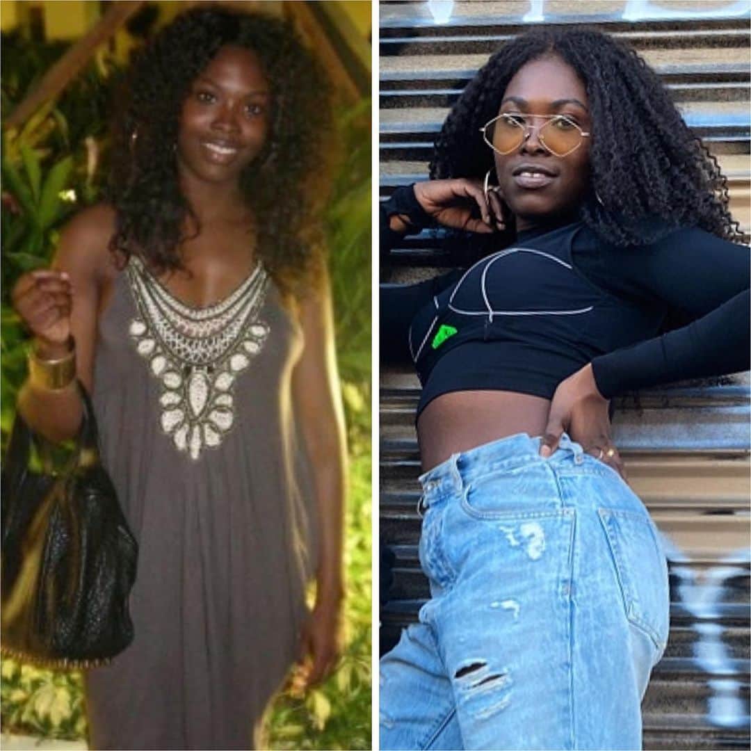 のインスタグラム：「Hey everyone, Happy Sunday.   So this February will mark my second anniversary when I started my fitness journey. You have all met me at different stages in my life, and some of you are only just meeting me.  Hey, 🙋🏾‍♀️ Welcome 😊  I don’t speak in terms of weight loss or weight gain because I’m not here to tell anyone what to do with their bodies or when to do so.  For me, I was ready to get back to a version of myself that I felt most like myself—slide one (left photo was my inspiration, that was taken in 2009). The picture next to it was born in 2020.  Am I giving a ten-year challenge?   The second slide was me at my heaviest on the left February(2019), then on the right ( red dress) was exactly a year apart, taken in February 2020 before everything shut down.   Truthfully, I knew I gained weight but didn’t realize the extent because I was dealing with so much life.  2019 was when I decided to do something about it. Most of the weight came off from dieting. 2020 I incorporated working out consistently into my routine.   I know some of you guys have been following my workouts in stories, I plan on posting some more here soon.   The other slides are what you guys see now, me working towards new goals and discovering parts of me I'd not met before.    The difference between the two photos in the first slide is that the woman on the right, shes strong both physically and figuratively.   I’m putting this up as an exercise in vulnerability but also as a reminder to us all, monitor how much idolization you are doing on the internet. Your path is designed for you. The obstacles you may face in your lifetime is only meant to build you up.  Give yourself and others permission to evolve. I do believe that God never gives us more than we can handle. Pace yourself, check in on yourself,  trust the process.   Love you all,  Have a blessed Sunday. ❤️」