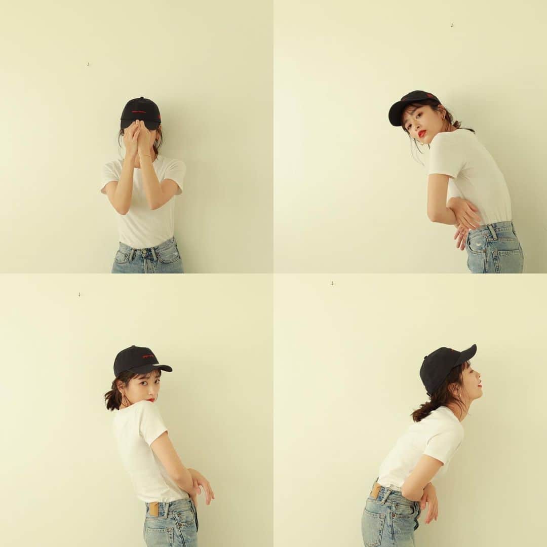 近藤千尋のインスタグラム：「早く夏にこの格好したいな~❤️ 大好きな白Tにデニム🌎 CAPはこれから発売のものです🥰 さ！明日からまた 1週間がんばりまっしょい😙❤️  皆さん休日は 何していましたか⁉️🌼🌼」