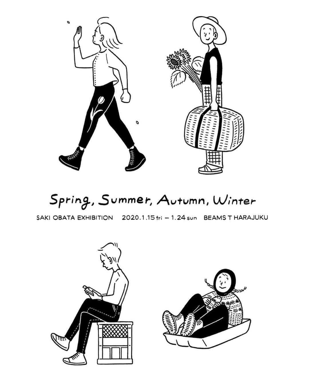 ビームスさんのインスタグラム写真 - (ビームスInstagram)「"spring,summer,autumn,winter'  SAKI OBATA EXHIBITION at BEAMS T HARAJUKU  @beams_t 洗練された描線で、物語性豊かなイラストを描く＜小幡彩貴＞のアートショーを「ビームスT 原宿」にて開催中。”spring,summer,autumn,winter'と題した今回のアートショーでは、"四季"をテーマに新たなイメージを描き出してもらいました。 描き下ろしの作品の展示、販売に加え、アートを落とし込んだTシャツやフーディ、ブックカバーなどのアイテムも販売します。  一部アイテムを公式オンラインショップにて展開しております。 本投稿の画像をタップしてご確認ください！  エキジビションについて詳しくはHPをチェック！ https://www.beams.co.jp/news/2101/ @beams_official ストーリーズハイライト "Event"より  #beamst #ビームスT #beams #ビームス #原宿 @obatasaki #小幡彩貴」1月17日 19時59分 - beams_official