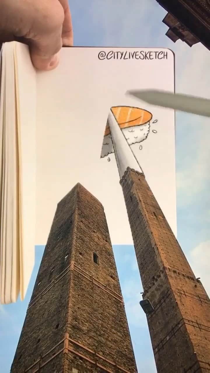 のインスタグラム：「Huge #Sushi in Bologna, Italy 🇮🇹 🍣 📹 @citylivesketch -⠀ #9GAG #reels #art #drawing #travel #italy #doodles @doodles」