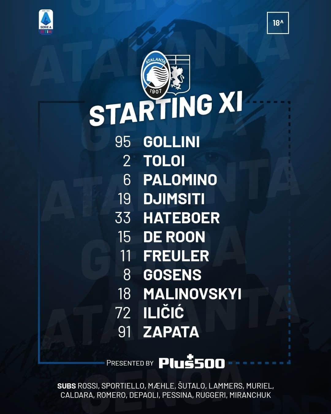 アタランタBCさんのインスタグラム写真 - (アタランタBCInstagram)「🙌 I nostri 11! 👥 Here's today's Nerazzurri #StartingXI!  #AtalantaGenoa #SerieATIM #GoAtalantaGo ⚫️🔵 #Atalanta #BergAMO #ForzaAtalanta」1月18日 1時10分 - atalantabc