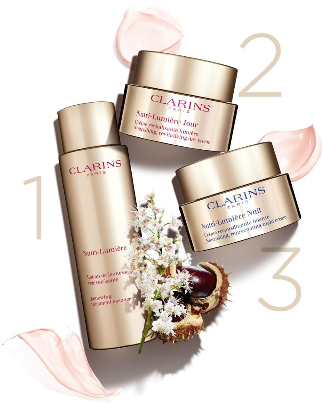 Clarins Canadaのインスタグラム：「After age 60, signs of ageing accelerate: wrinkles, loss of density and dark spots but what really characterizes women’s skin past age 60 is that it is more fragile, thinner, drier, and it lacks luminosity. Nutri-Lumière's powerful ''Revitalizing Duo'' stimulates the micro-nutrient network of undernourished skin and enhances the delivery of micro-nutrients as well as their diffusion. The result? Skin is revitalized, nourished from the inside, it regains its strength and its radiance.🌟⁣ __________⁣ Passé 60 ans, les signes de l’âge s’accentuent : rides, perte de densité et taches pigmentaires, mais ce qui est caractéristique le mieux la peau des femmes de 60 ans et plus, c’est que celle-ci devient plus fragile, plus fine, plus sèche et qu'elle manque de luminosité. Grâce à son puissant « Duo Vitalité », Nutri-Lumière réactive le réseau micro-nutritif des peaux dénutries en favorisant l’apport en micro-nutriments dans celle-ci et en y optimisant leur diffusion. Le résultat ? La peau est revitalisée, nourrie de l’intérieur, elle retrouve sa force et sa lumière. 🌟⁣ .⁣ .⁣ .⁣ #Clarins #ItsAllAboutYou #ClarinsSkinCare #NutriLumiere」