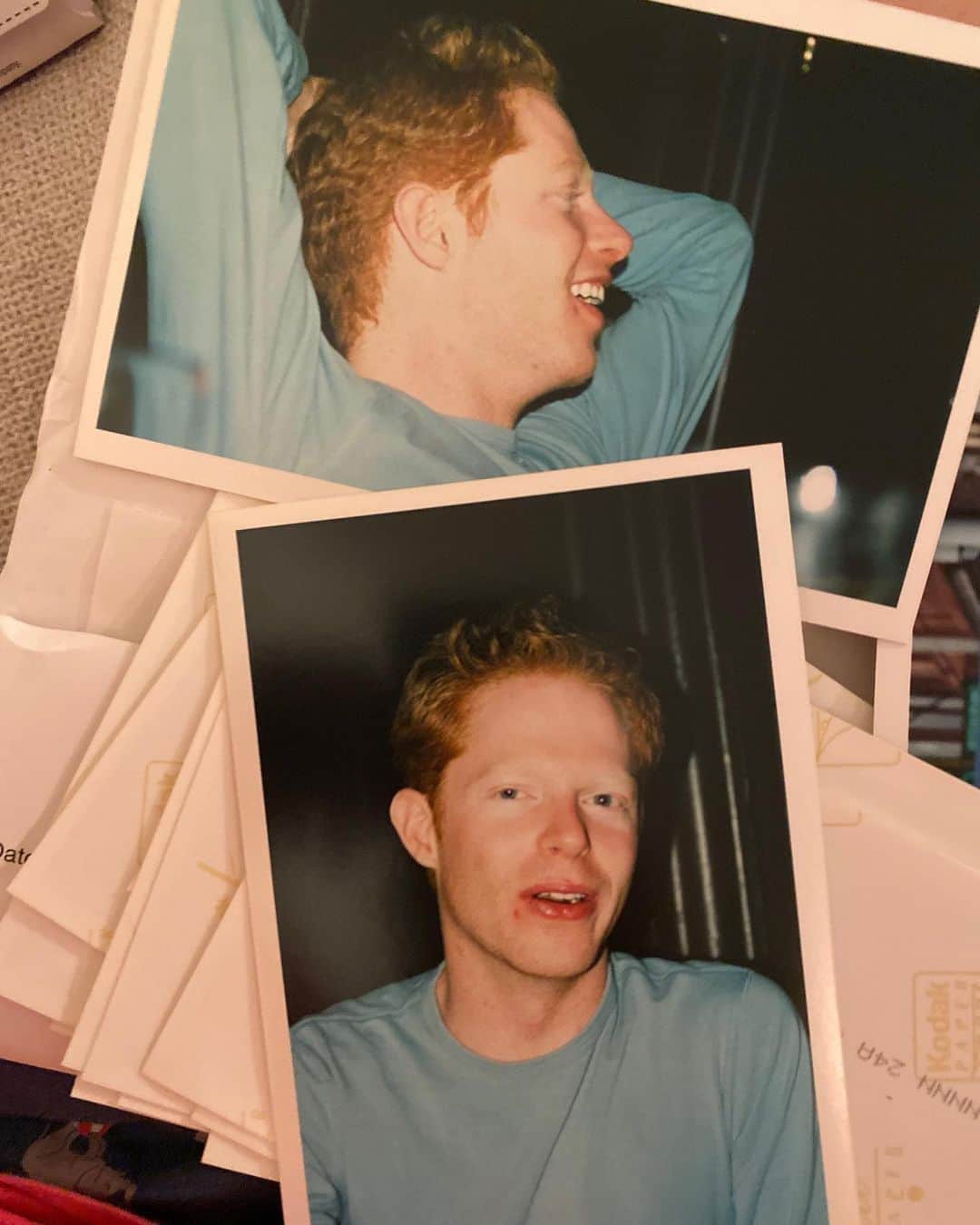 ジェシー・タイラー・ファーガソンのインスタグラム：「My friend @jasoneagan just sent this to me. Photos of actual developed photos. Like on paper. Probably developed in a dark room with a red light.」