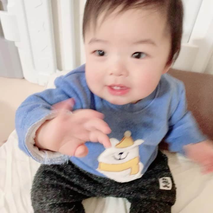 桜 稲垣早希のインスタグラム：「最近、横で寝てる私の髪の毛を全力で引っ張ってくるので髪の毛引っ張ったら抜けておハゲになるよ！と言ったらおハゲの部分が気に入ったみたいでよく笑います。👽 #生後11ヶ月男の子 #最近ようやくママって言ってくれて大歓喜」