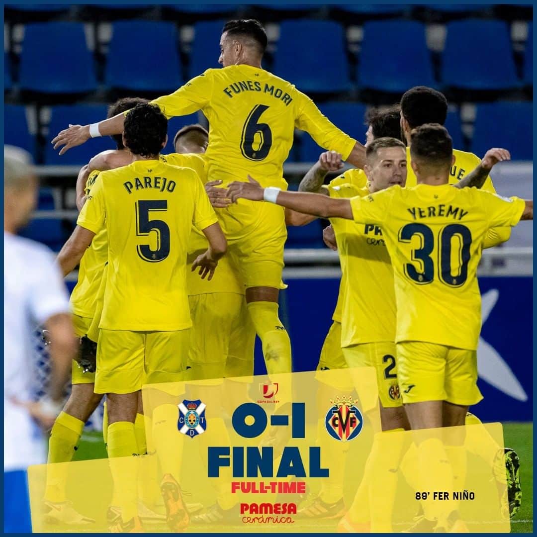 ビジャレアルCFのインスタグラム：「¡Y FINAL! ¡FINAL! ¡FIIIINAAAAAL!   ¡El Submarino se mete en octavos de final gracias a un taconazo de pura magia de @ferni_9 a un minuto del final 🎩!  ¡Buen partido de unos amarillos que superaron a un @cdtoficial aguerrido y muy trabajador! . AND IT’S OVER! FULL-TIME! FULL-TIME! . The Submarine move into the last 16 thanks to a magical @ferni_9 back-heel with one minute to go 🎩! . A great match from the Yellows, overcoming a hard-working and tough-to-break-down @cdtoficial side! . #Villarreal #futbol #football #soccer #copadelrey」