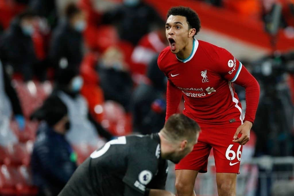 トレント・アレクサンダー＝アーノルドのインスタグラム：「My thoughts towards life today. Let’s remember people behind accounts are human beings! Liverpool FC vs Manchester United (17-01-2021) 🔴📷: Phil Noble for Pool🔴 @trentarnold66 🔴  Tags ignore: #trentarnold #TAA66 #team66 #trentalexanderarnold #team66 #trentalexander  #milner #hendo #gerrard #diogojota #liverpool #lfc #salah #mane #firmino #robertson #vandijk #keita  #chamberlain #aoc #thiago #matip #gomez  #tsimikas #football  #l4l #f4f #lfl #lovelfc」