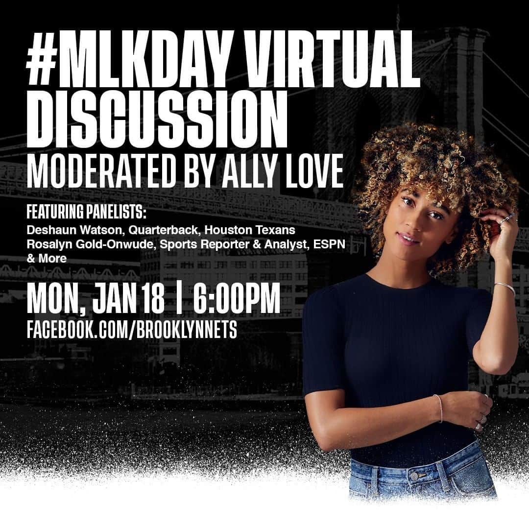 Brooklyn Netsさんのインスタグラム写真 - (Brooklyn NetsInstagram)「Join us tomorrow for a FREE virtual pregame #MLKDay panel hosted by @allymisslove, featuring Texans QB @deshaunwatson, broadcaster @rosgo21, and more!」1月18日 5時00分 - brooklynnets