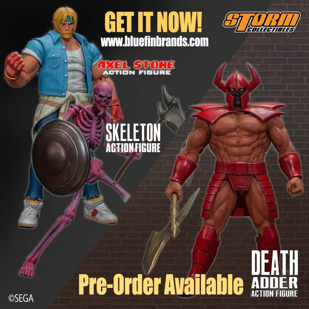 のインスタグラム：「SEGA brawler fans of the US & Canada unite!   Our friends over at @bluefinbrands are selling these super detailed Golden Axe and Streets of Rage action figures from @stormcollectiblesus!  Let us know what you think of 'em. 👊   bluefinbrands.com/storm-collectibles-ec.html」