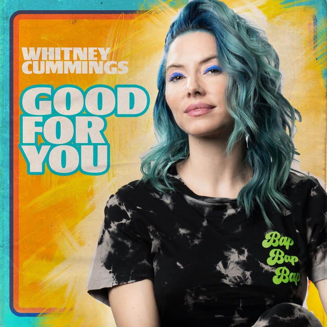 ウィットニー・カミングスのインスタグラム：「Y’all HELP us pick the new @goodforyoupodcast art! Do I have blue hair in it?! This is weirdly hard! 💚」