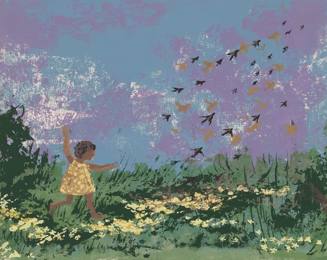 ニューヨーク近代美術館のインスタグラム：「Dreaming about spring 🌼🌱🕊  Pack your bags and travel with us to places real and imagined in our free Online Family Art Workshop: Imagined Journeys. Use your senses, your bodies, and drawing materials to explore artworks by #BetyeSaar, Vincent #VanGogh, and more. For kids ages 5-10.  Register for our next session on Wednesday, January 20 at the link in our bio.  🎨 Betye Saar, "Flight," 1963. Screenprint」