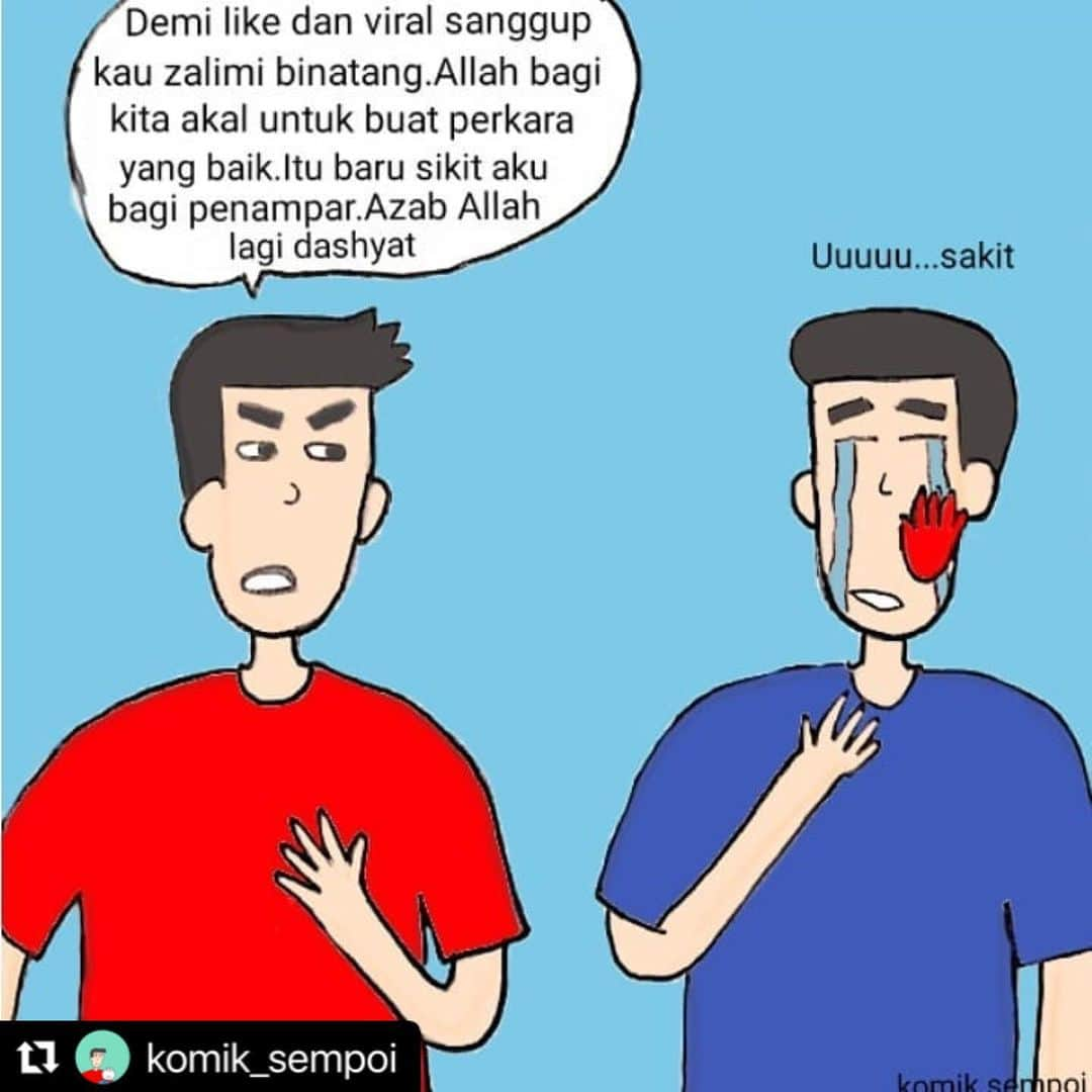 Koleksi Komik Malaysiaさんのインスタグラム写真 - (Koleksi Komik MalaysiaInstagram)「#Repost @komik_sempoi with @make_repost ・・・ Campak kucing (Isu semasa)  Kes macam ni dah berluasa dah.Sorang dah kena tangkap tiba² ada lagi yang buat kes macam ni.Sebagai manusia yang berakal kita tak sepatutnya buat haiwan macam tu.Dia pun ada hak nak hidup kat bumi Allah ni.Demi konten tiktok sanggup zalim terhadap haiwan.Sekarang kat dunia mampu tersenyum tetapi dekat alam sana nanti? Allahuakbar 😢  Follow @komik_sempoi  Follow @komik_sempoi  Follow @komik_sempoi  Follow itu gratis korang 😜  #koleksikomikmalaysia #gengkomikmalaysia #komikmalaysia #komikdakwah #komiknasihat #komiksempoi #malaysia #dakwah #nasihat #islam #isusemasa #seni #art #campak #zalim #kucing」1月18日 21時14分 - tokkmungg_exclusive