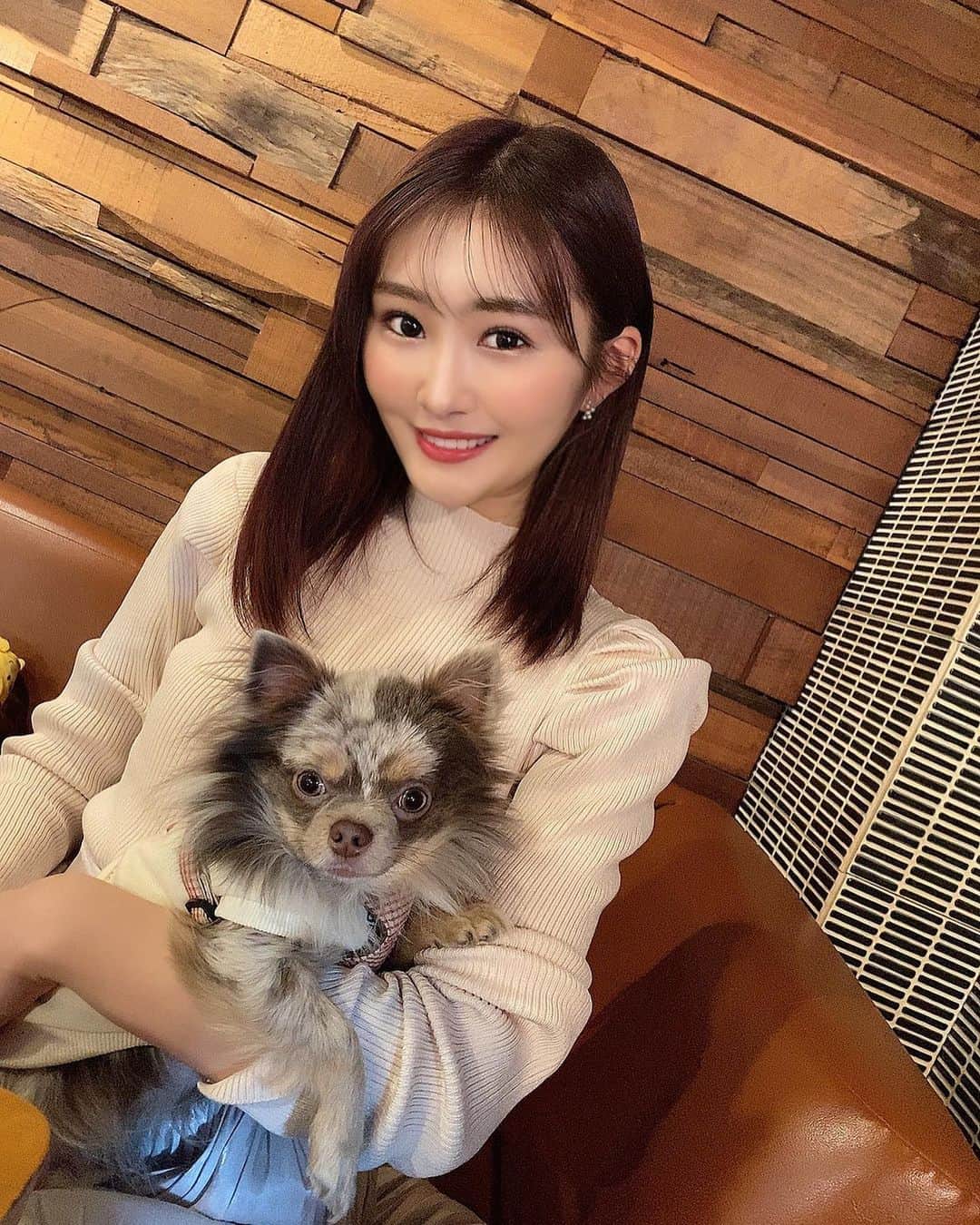 川上礼奈のインスタグラム：「. お気に入りのcafeでlunch🍴🤍 今日はぽこがおひざの上に来てくれました😳✨ 3枚目は不意に撮れた写真でぽこと同じお顔してた〜🤣 #lunch #cafe」