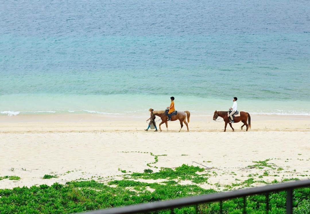 HOSHINOYA｜星のやのインスタグラム：「Enjoy beach horseback riding for a perfect morning. #hoshinoresorts #okinawa #yomitan #hoshinoya #星のや沖縄 #沖縄 #読谷村 #星のや　#星野リゾート」