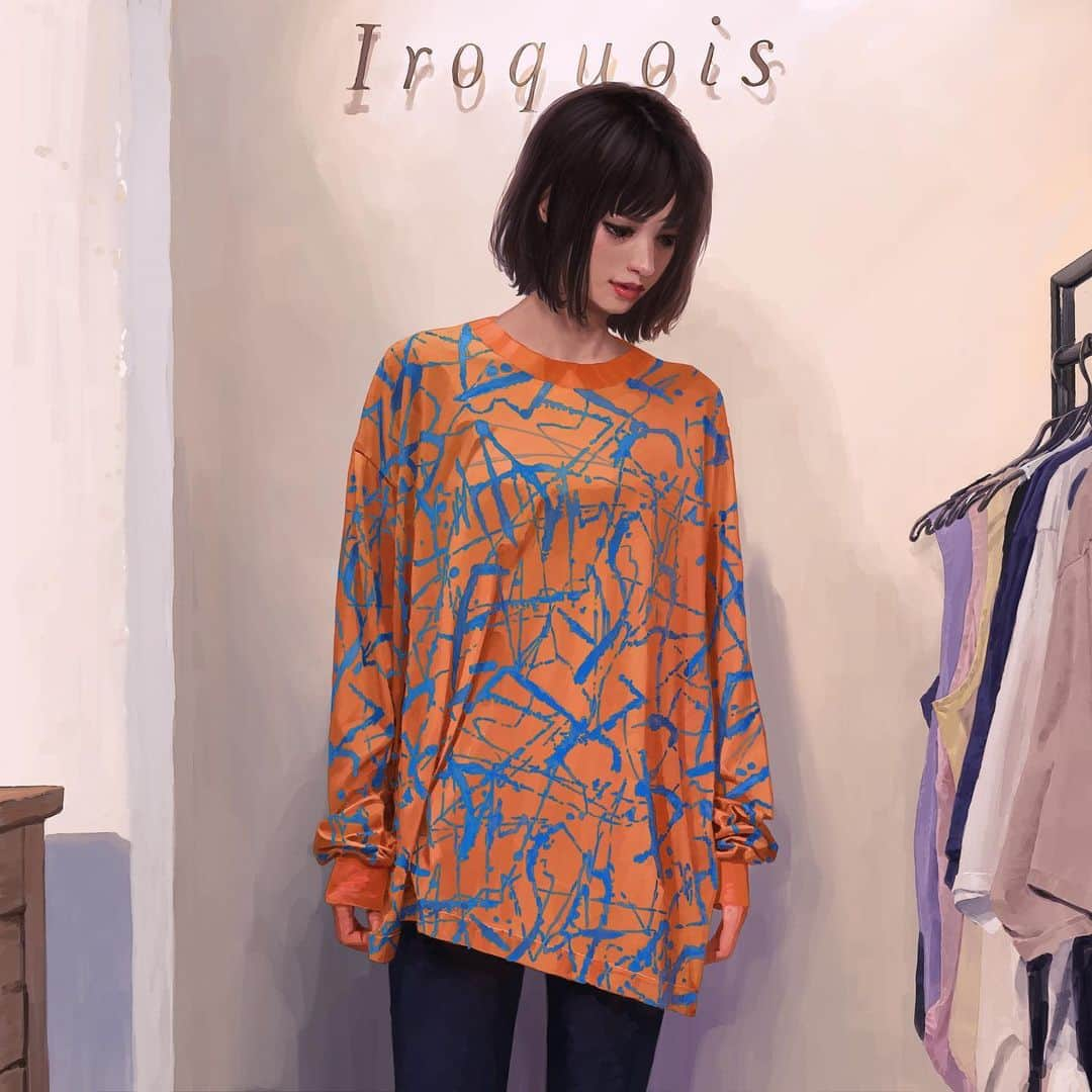 時田麻衣のインスタグラム：「iroquois 2021 SPRING&SUMMER Romantic Tonight Original pattern🧡💙🧡  #iroquois #iroquois_head_shop #fashion #2021ss #80年代 #イロコイ #春夏 #時田麻衣」