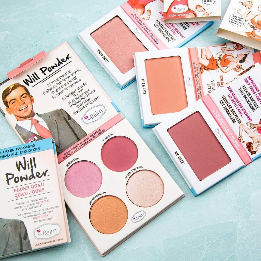 the Balmのインスタグラム：「What’s your fave of our clean and green blushes? Date Series or Will Powder? ....both?😉♻️❤️  #thebalm #thebalmcosmetics #cleanbeauty #glam #beauty #makeup #blush」