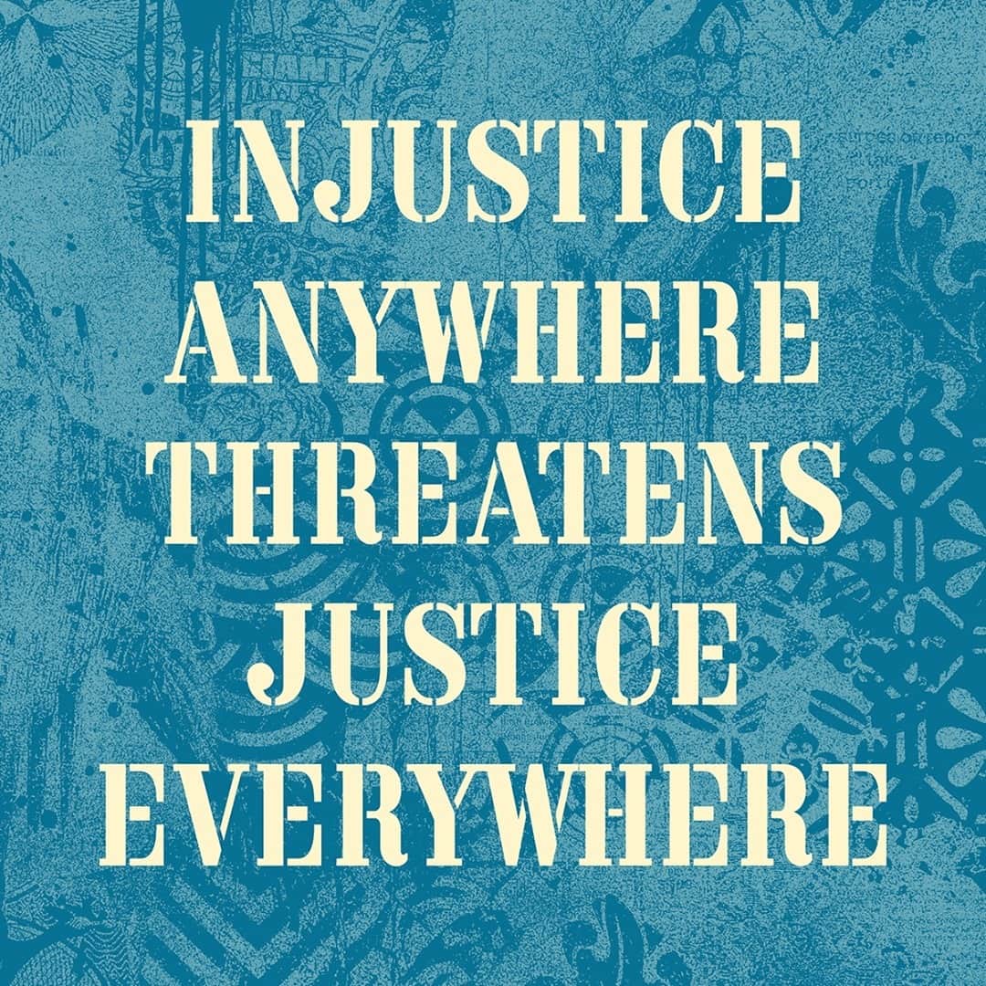 Shepard Faireyのインスタグラム：「“Injustice anywhere is a threat to justice everywhere. We are caught in an inescapable network of mutuality, tied in a single garment of destiny. Whatever affects one directly, affects all indirectly.”⁠ -Martin Luther King Jr.⁠ ⁠ I've always loved this MLK quote, but I’ve grown more and more aware of how greed and selfishness tear at the fabric of community and shared humanity, while compassion strengthens them. Empathy is powerful.⁠ -S」