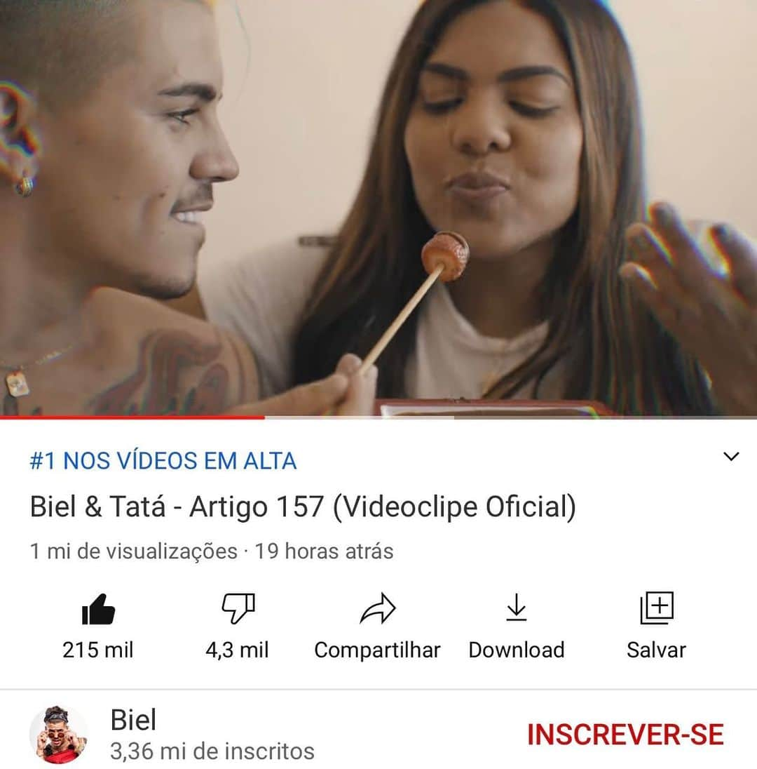 Bielさんのインスタグラム写真 - (BielInstagram)「Primeiro milhão ultrapassado em 16 horas, família! #1 nos vídeos em alta do YouTube! #1 no iTunes Brasil, somando quase 100 mil execuções no Spotify... 😭 ÔH, GLÓRIA! PARABÉNS, MULHER @eutaysreisoficial! VOCÊ MERECE MUITO MAIS DISSO ❤️  OBRIGADO PELA OPORTUNIDADE DE VIVER ISSO NOVAMENTE, FAMÍLIA! VIVO VOCÊS! ❤️  BORA TOCAR MUUUUITO “ARTIGO 157” EM TODAS AS PLATAFORMAS!   JÁ PEDIU “ARTIGO 157” NA SUA RÁDIO FAVORITA? ❤️」1月19日 1時08分 - biel