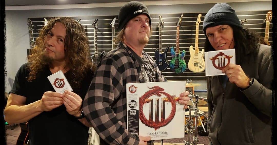 Queensrycheさんのインスタグラム写真 - (QueensrycheInstagram)「Visiting Todd in Florida (hmmm, wonder why?!), here are Michael, Zeuss and Casey holding Todds' new album "Rejoice In The Suffering" in various formats 🤘 #queensryche #florida #herewecomenumber4 #toddlatorre #newmusic #releasedatefeb5th #michaelwilton #whip #zeuss #zeussproducer #caseygrillo #case #homestudio #funtimes #rejoiceinthesuffering #casette #vinyl #cd」1月19日 2時30分 - queensrycheofficial