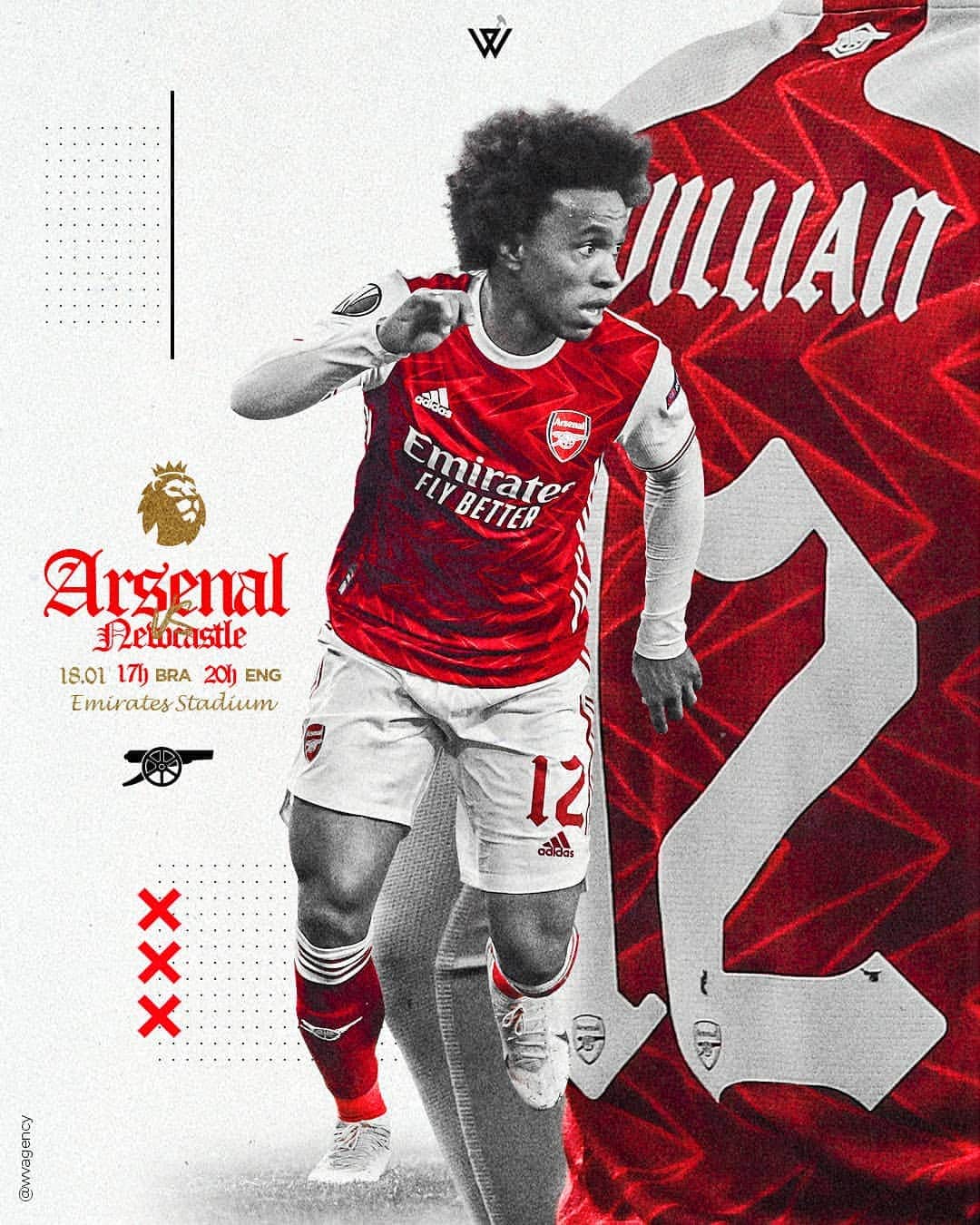 ウィリアンのインスタグラム：「Matchday 💪#premierleague #arsenalfc #W12 #matchday #emiratesstadium」