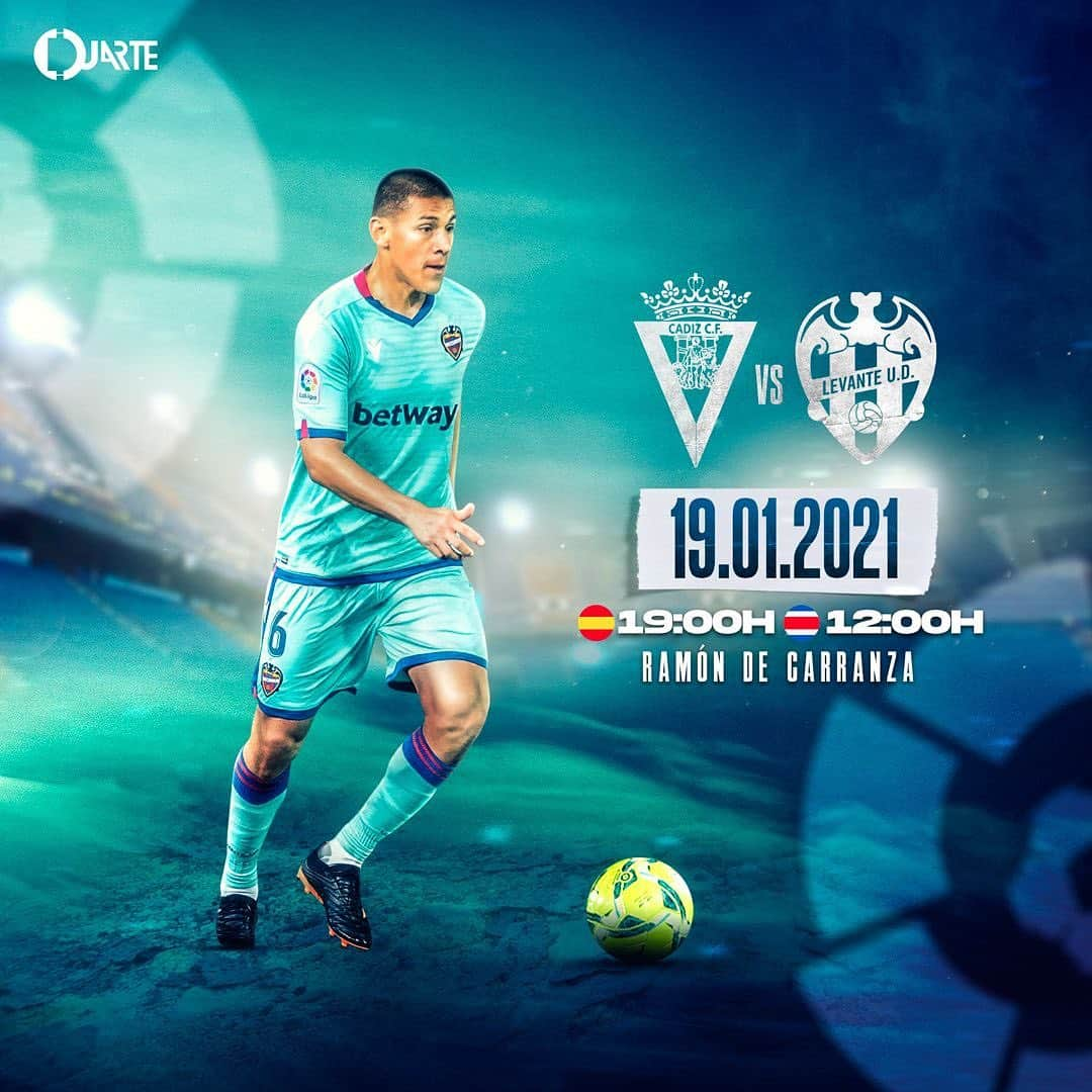 オスカル・デュアルテのインスタグラム：「@levanteud  ¡Martes día de partido! 🙌 #macholevante🔴🔵🐸 !   📍 Jornada 19 🏆 LaLiga Santander 🆚 @cadizclubdefutbol  🏟 Ramon De Carranza  ⏰ 19:00h 🇪🇸 12:00 🇨🇷  📅 Martes 19 de enero --」