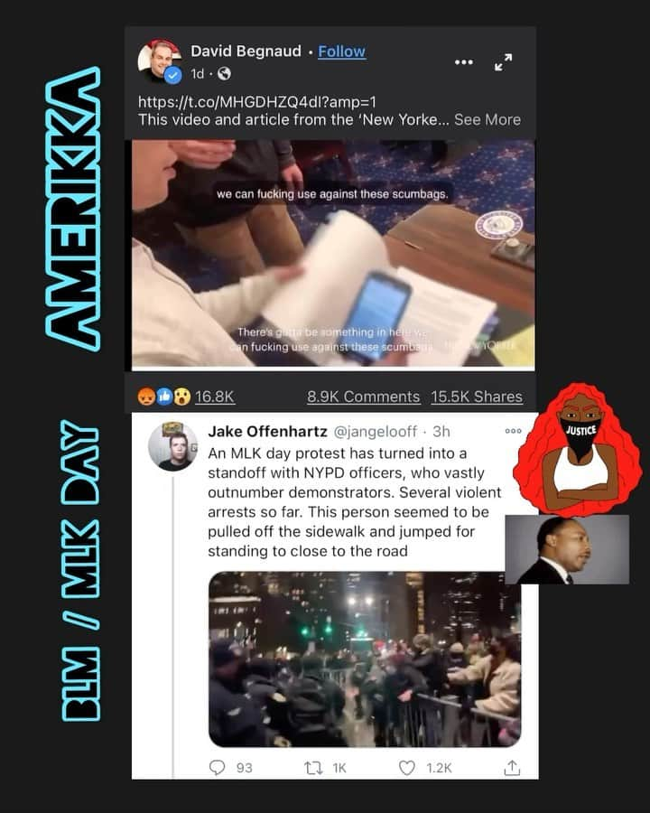 リサ・ダマトのインスタグラム：「AmeriKKKa!  WTF?!!!  🤬😭🤬😭🤬  Happened TONIGHT on #MLKday at a #BLM protest in NY. WTF? Be MAD! Be fucking MAD! Wtf?  Ignoring it empowers it!  Stand TF UP Jesus Christ white people!  Fuck you @realdonaldtrump @ivankatrump @donaldjtrumpjr @tiffanytrump All you MF Trumps! You guys should all rot in hell. And fuck you @senatemajldr @sentedcruz @tedcruz @lindseygrahamsc all of you! Fuck all the Republicans. They all have blood on their hands.  I’m sick. 😭😰😭 Courtesy: @samantha_rex @planetaeric @votetoeque  ——————————————————- . . . #MLK #whitesupremacy #qanonisacult #cult45 #whitesupremacyisterrorism  #BLM #blmprotest #blmmovement #Amerikkka #equality #justice #USA」