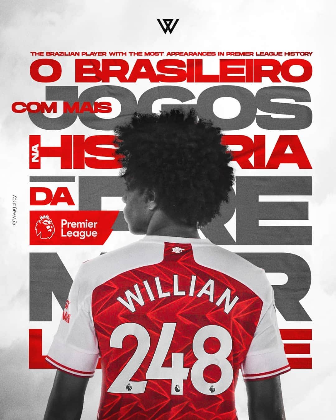 ウィリアンのインスタグラム：「I'm very proud to become the brazilian player with the most matches in Premier League history. 🙏 #premierleague #248matches #thanksgod #arsenalfc」