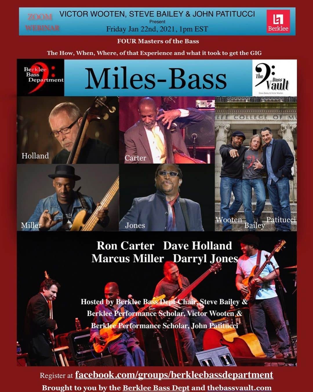 ヴィクター・ウッテンのインスタグラム：「They played with Miles.  Webinar Friday 1pm ET.  Carter, Miller, Holland, Jones FREE. Register Below  https://berklee.zoom.us/webinar/register/WN_PeS03W8JTOyhxfc5U7nfVg」