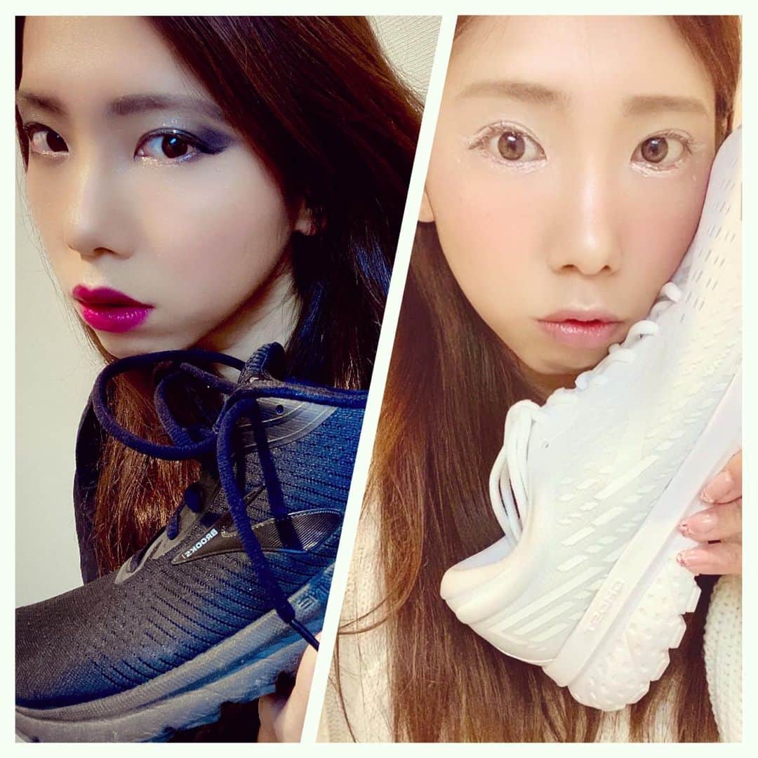 のインスタグラム：「まぁ、何がやりたかったかっていうとこれです😶💡 天使と悪魔的なやつ👼👿 #brooks #japan #marathon #runner #adrenalinegts20 #ghost13 #マラソン #マラソン女子 #ランニング #ランニング女子 #シューズイメージメイク #天使と悪魔 #的なやつ #urglam @brooksrunningjp  @brookswomen  @brooksrunning」