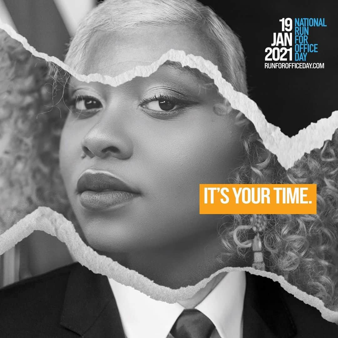 アジャ・ナオミ・キングのインスタグラム：「Our country is becoming more diverse, younger, and more progressive, but this is not reflected in our elected leaders. That’s why you need to step up and run for office. Today is #NationalRunforOfficeDay: take the time to learn more about running for a seat in your community at www.runforofficeday.com @runforsomethingnow」