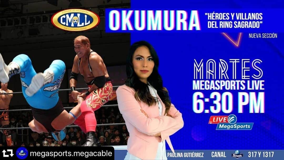 奥村茂雄さんのインスタグラム写真 - (奥村茂雄Instagram)「Hoy nos vemos en Megacable! - - #repost @megasports.megacable ・・・ MS Lucha Libre 💪  Estrenamos sección en #MSLive 😃 todos los martes @paugtzdeportes trae para ti "Héroes y villanos del ring sagrado" 🙌  Los grandes talentos de la mejor lucha, la del #CMLL están en #MegasportsLive. Este martes nos acompaña el rudo, rudo, rudooo... Okumura 👏👏」1月20日 1時46分 - okumuracmll