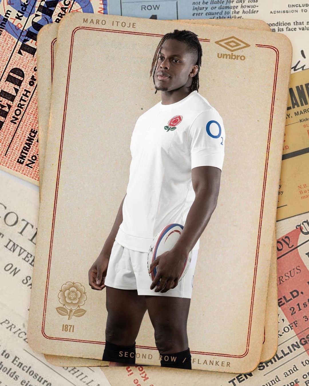 ラグビーイングランド代表のインスタグラム：「History and heritage 🌹  Our new anniversary @umbro_rugby shirt celebrates 150 years of England Rugby 🙌  Follow the link in our bio to shop the range 🛒」