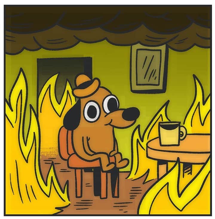 のインスタグラム：「When you realize this is, in fact, NOT fine ✍🏻 @kcgreenn - #thisisfine #memes #comic #9gag」