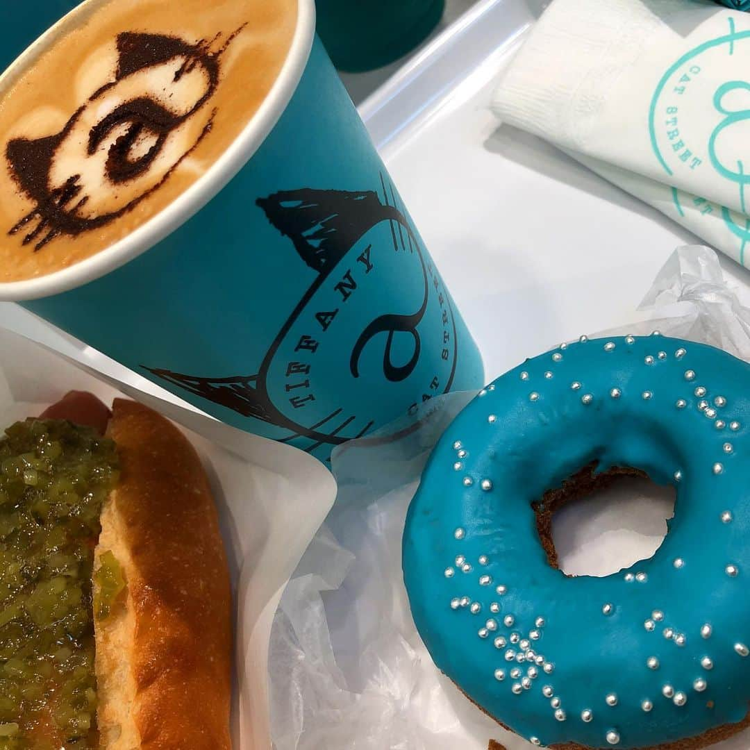 Dance MANAさんのインスタグラム写真 - (Dance MANAInstagram)「MAKIとティファニーカフェ☕️🍩💙🤍ギャラリー(カフェ)全体がティファニー色💙🤍  魅力的で魅惑的なブルー✨✨  かわいいもの、美しいもの、キラキラしたもの、癒されるもの✨ 心がすーっとする瞬間だよね♫🌈  #tiffany #ティファニーキャットストリート #ティファニーの食器とクマ欲しい 🐻🍽✨ #tiffanycatstreet #dancer #choreographer #fashion #longhair #コーヒータイム」1月19日 20時20分 - dancer_mana