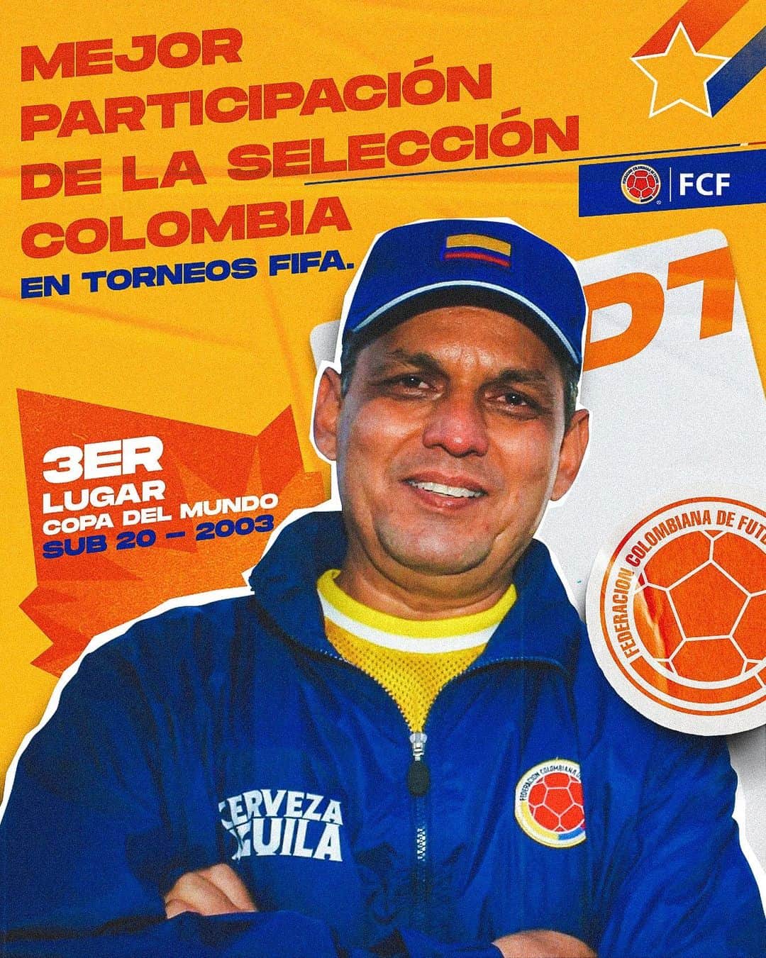 サッカー コロンビア代表チームのインスタグラム：「#BienvenidoProfe  Nuestro nuevo D.T. @oficialreinaldorueda estuvo al frente de la Selección Colombia Sub 20 en la mejor participación de nuestro país en un torneo FIFA, logrando el tercer puesto en la Copa Mundial de la FIFA Sub 20 2003 🥉  #VamosColombia 🇨🇴」