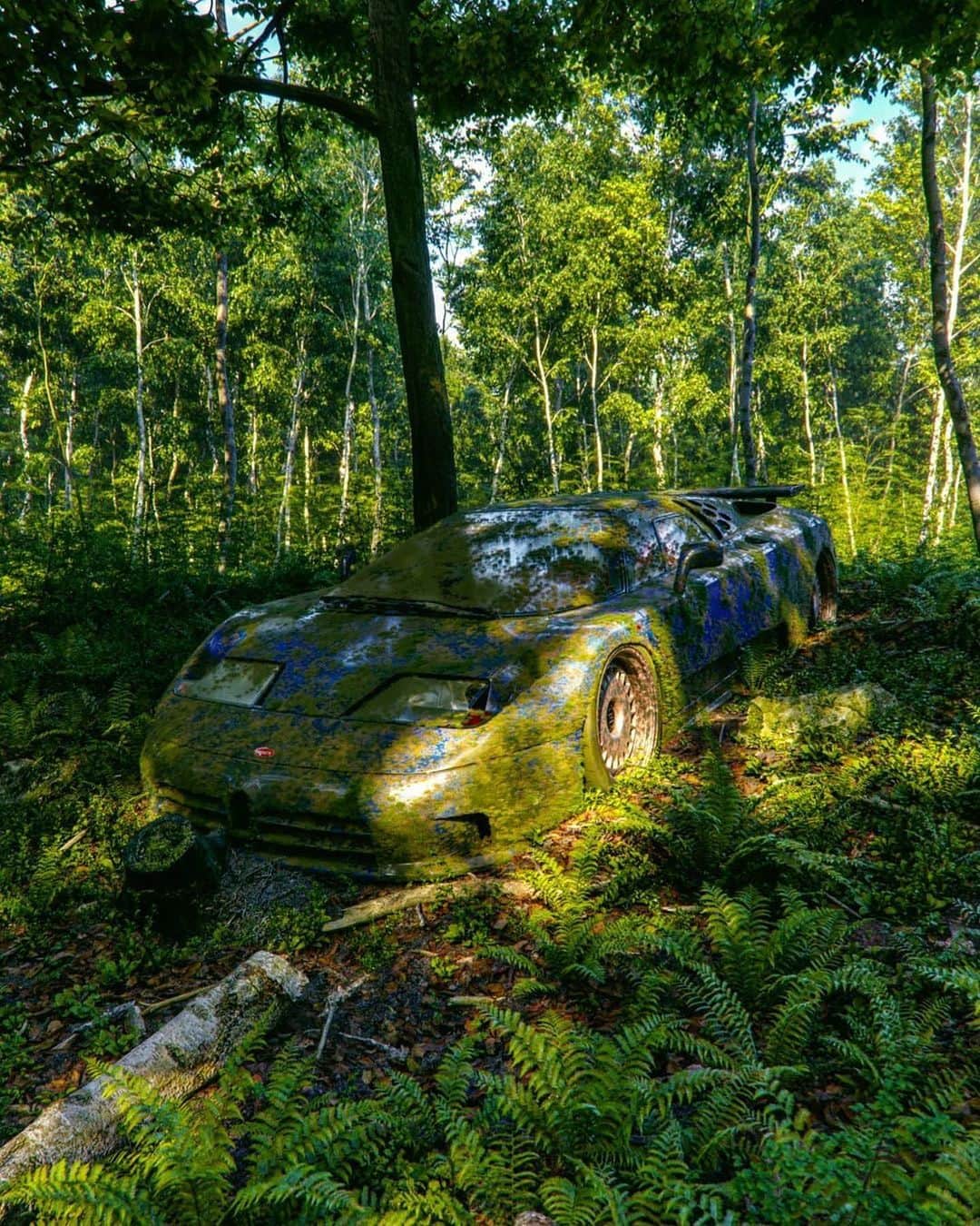 CARLiFESTYLEさんのインスタグラム写真 - (CARLiFESTYLEInstagram)「Imagine finding a Bugatti EB110 in a forest? 👀 Photo design by @the_kyza #carlifestyle #EB110 #Bugatti」1月19日 22時51分 - carlifestyle