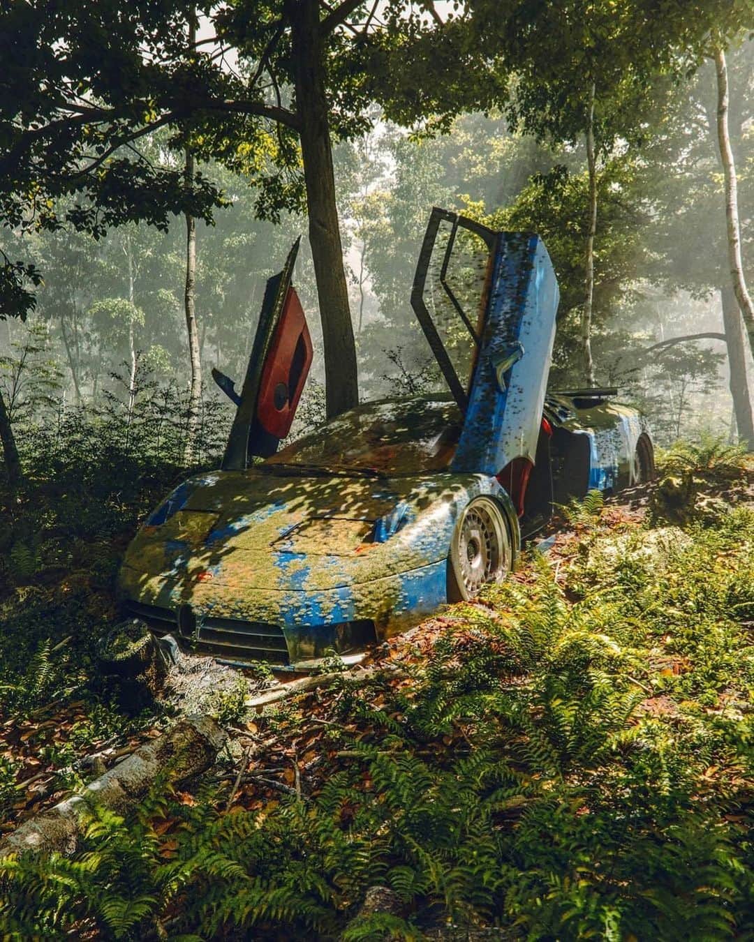CARLiFESTYLEさんのインスタグラム写真 - (CARLiFESTYLEInstagram)「Imagine finding a Bugatti EB110 in a forest? 👀 Photo design by @the_kyza #carlifestyle #EB110 #Bugatti」1月19日 22時51分 - carlifestyle