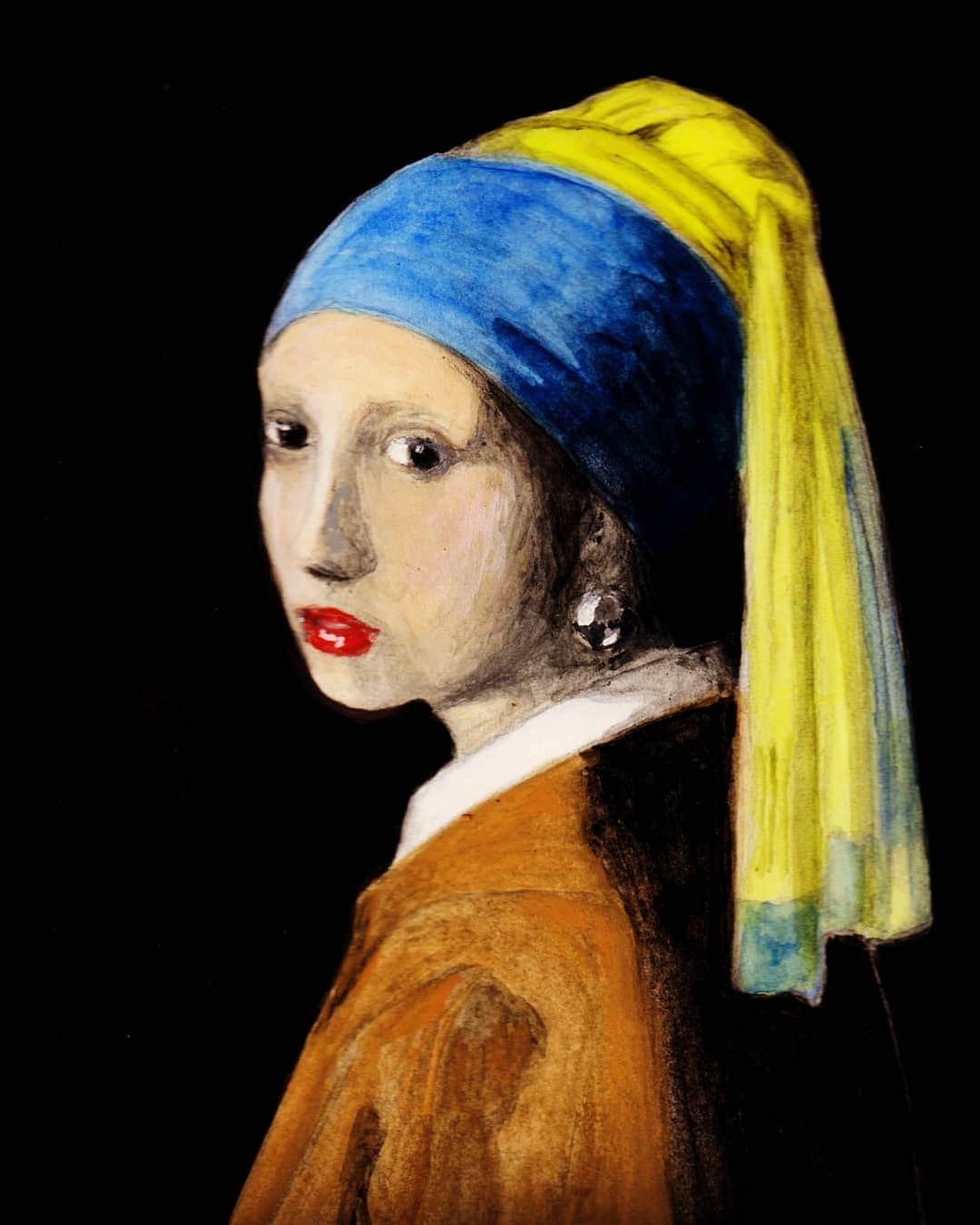 門倉貴史さんのインスタグラム写真 - (門倉貴史Instagram)「フェルメールの『真珠の耳飾りの少女』を模写しました❗４回目のトライです。この絵に関しては点描よりも油彩風のタッチのほうがカメラオブスキュラの効果が出ますね❗  イエーイ😘🤓イエーイ😘🤓イエーイ😘🤓  #フェルメール #vermeer  #真珠の耳飾りの少女  #門倉貴史 #名画 #カメラオブスキュラ」1月19日 22時58分 - takashikadokura
