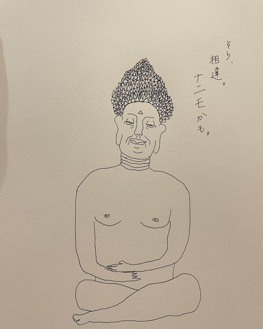 香衣さんのインスタグラム写真 - (香衣Instagram)「そう、相違。ナニモかも。  #illustration #イラスト #仏像#仏#ニセモノ#ニセ仏 #オリジナル仏像#香衣 #老人イラスト#老人彫刻 #老人好き#art#アート #ペン画#ボールペン#線 三角#おっぱい#あぐら」1月19日 23時42分 - kaicai