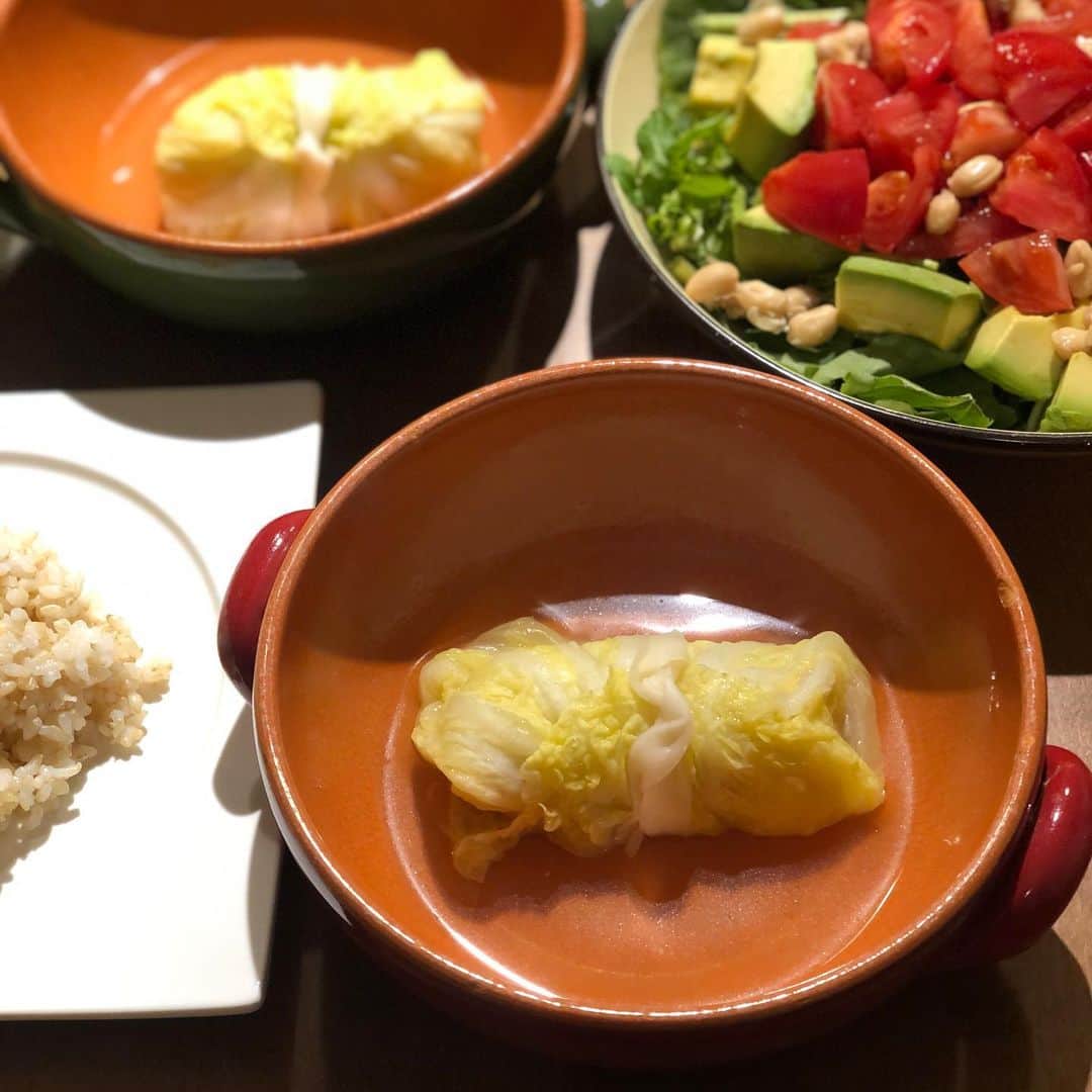 SAYUKIさんのインスタグラム写真 - (SAYUKIInstagram)「ベジミンチのロール白菜。 @maisen_genmai  のベジミンチと　@bio_c_bon_japon で購入した　@aromy_by_taflo のベジブロスを使いました。ベジミンチを戻す時もブロドミオの出汁で煮たので良い味が出ました😍　テンペとアボカドとルッコラのサラダと玄米で、完全ヴィーガンメニューですが、家族みんな美味しく食べてくれました。  ロール白菜の中は、ベジミンチ、里芋、炒めた玉ねぎ、塩胡椒です。 これがしっとり甘くて美味しかったー😊　おもち入れても美味しいですよ！ ロールキャベツ、ロール白菜、結構手間がかかりますが、作ったぞーって言う満足感もあります。  #veganfood #ヴィーガン　#ロール白菜　#ベジミンチ　#ソイミート　#大豆ミート　#veganmeet #soymeet #SAYUKIcooking #かんぴょう茹ですぎてびっくりするくらい余った😂」1月20日 10時17分 - sayukisvoice
