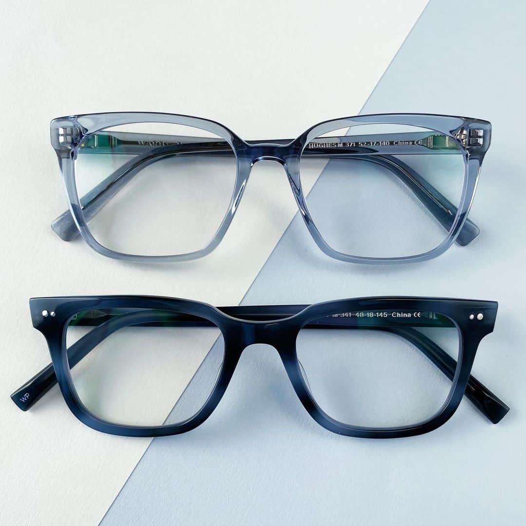 Warby Parkerのインスタグラム：「Raise your hand if you're in favor of blues 💙🙋‍♀️🙋‍♂️ If you’re swayed by cool tones both pale and deep (we know we are!), then you’ll love the palette of out Spring 2021 collection. (👓: Hughes in Pacific Crystal and Conley in Artic Blue.)」