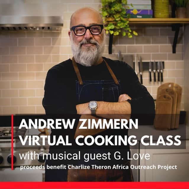 のインスタグラム：「Who wants to learn how to make a 3 course meal from one of the best chefs in the game?! My friend, the incredibly talented @chefaz, is hosting a fun virtual event tomorrow to benefit my foundation, @ctaop – a three course cooking class, plus a live acoustic set from @phillyglove, a curated Spotify playlist and a special guest. Surprise… it’s me bitches!  Join all of us Wednesday evening, link to tickets in my bio or at www.exploretock.com/andrewzimmern Let’s get cookin!!! 👩‍🍳」