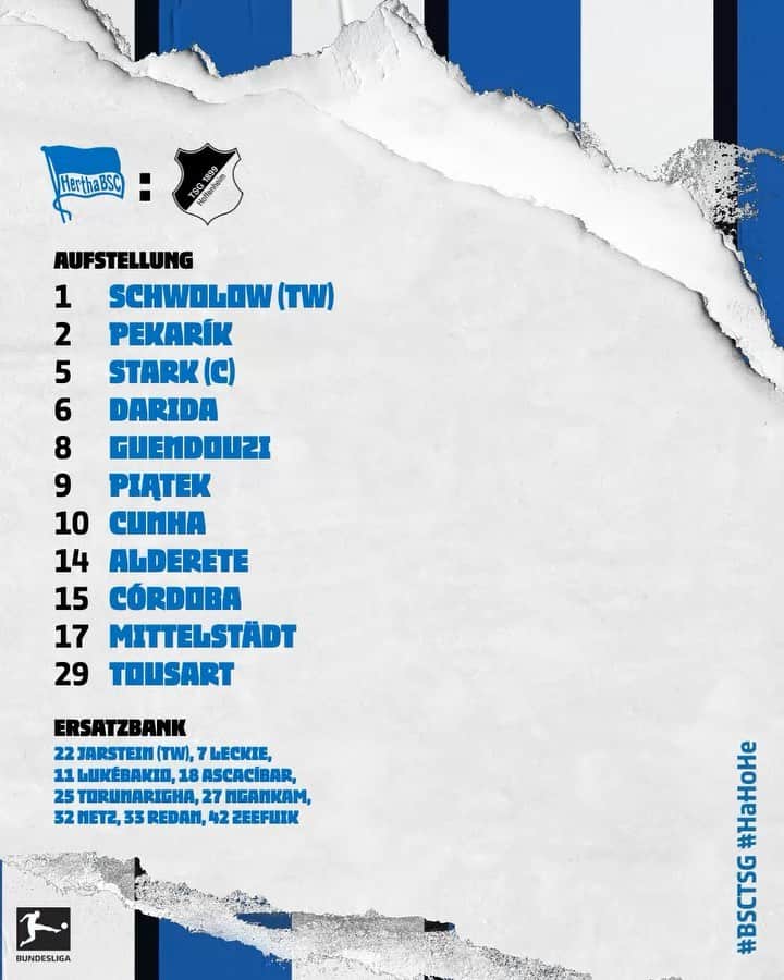ヘルタ・ベルリンのインスタグラム：「Mit dieser 1️⃣1️⃣ bestreiten wir das letzte Spiel der Hinrunde! 🔵⚪️ . . #BSCTSG #HaHoHe #herthabsc」