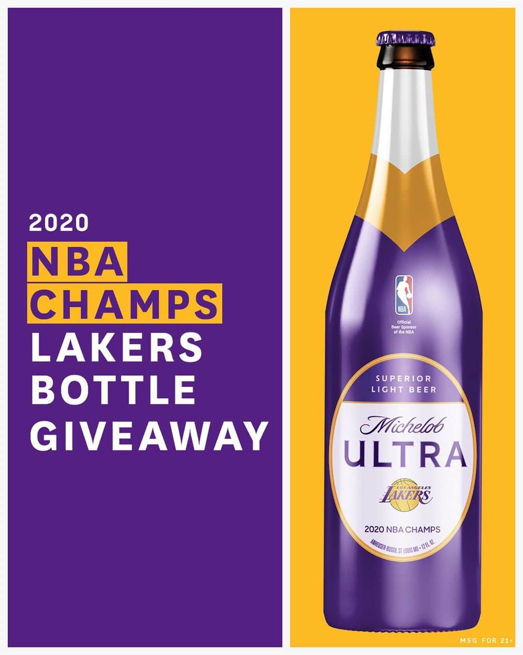 Los Angeles Lakersさんのインスタグラム写真 - (Los Angeles LakersInstagram)「Who said the celebration is over?   We’ve partnered with @michelobultra to gift our Lakers Fam these special-edition championship bottles for fans 21+. Comment #ChampsBottle & #Sweeps below for a chance to win.」1月20日 5時00分 - lakers