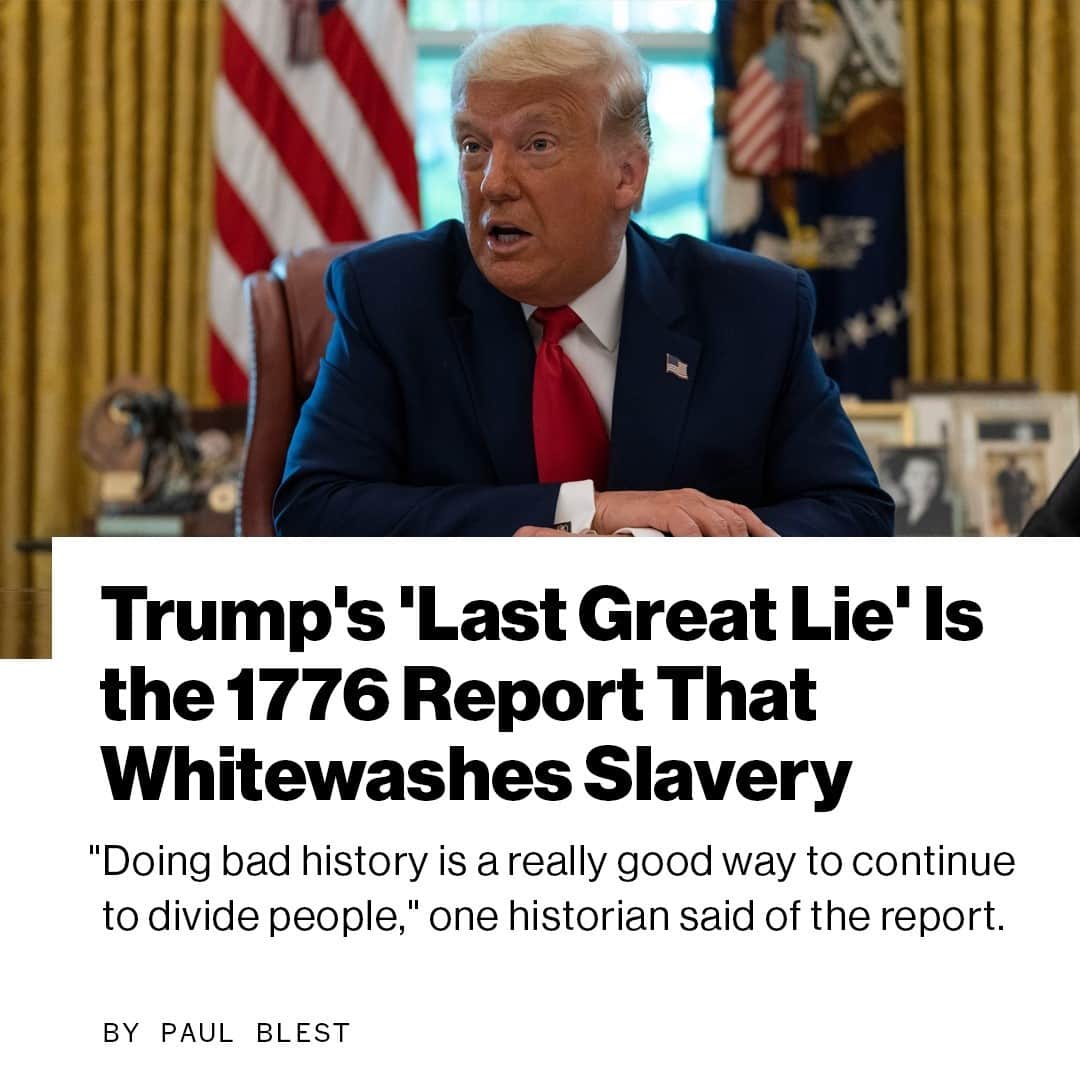 VICEさんのインスタグラム写真 - (VICEInstagram)「The Trump administration chose a federal holiday honoring Dr. Martin Luther King Jr. to release a 45-page report whitewashing America’s history of slavery and the role of its leaders in protecting the institution. ⁠ ⁠ The report is the product of the 1776 Commission, which was announced by President Donald Trump at the White House last September as a “national commission to promote patriotic education.”⁠ ⁠ “It will encourage our educators to teach our children about the miracle of American history and make plans to honor the 250th anniversary of our founding,” Trump said at the time. ⁠ ⁠ The report takes the ridiculous view that the understanding of American history based on primary sources is a partisan “political agenda,” and criticizes educators who present an accurate portrayal of history to students.⁠ ⁠ The report glaringly erases the involvement of the Founding Fathers and other Early American leaders in slavery.⁠ ⁠ 🔗: Read more at the link in bio. ⁠ ⁠」1月20日 5時35分 - vice