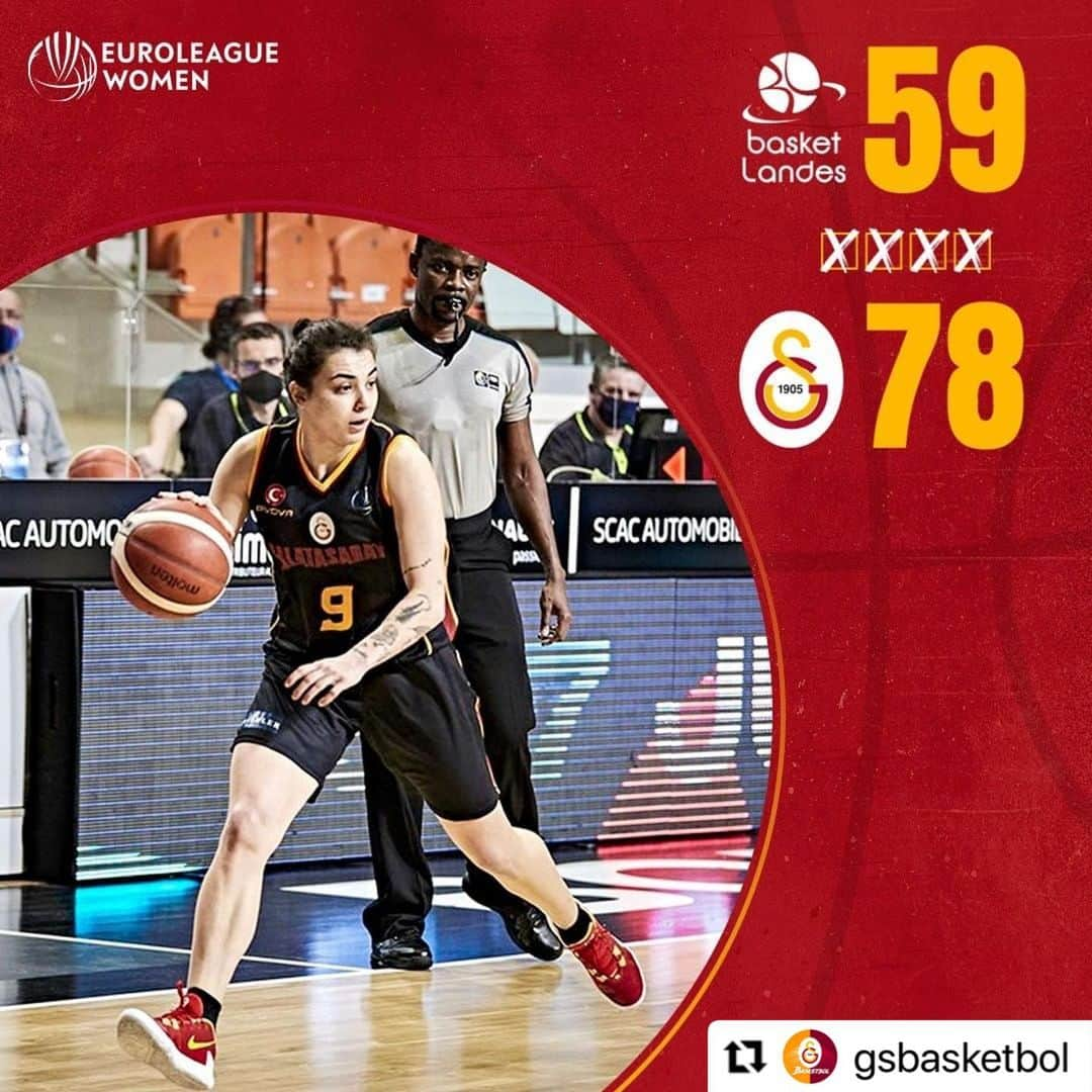 ガラタサライSKさんのインスタグラム写真 - (ガラタサライSKInstagram)「Pazartesi ✅ Salı ✅ Hafta başı fobisi ❌  EuroLeague Women'da ikinci günde ikinci galibiyet! 💪🏻  Maç sonucu  Basket Landes 59 - 78 Galatasaray  Tebrikler #SarayınSultanları! 🟡🔴👑  #LANvGS」1月20日 5時52分 - galatasaray