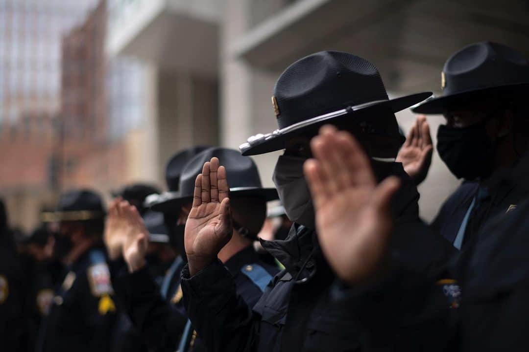 National Geographic Creativeのインスタグラム：「Photo by @nina_berman / Police officers from around the country assemble at the Walter E. Washington Convention Center in Washington, D.C., to be sworn in for service during the Inauguration.」