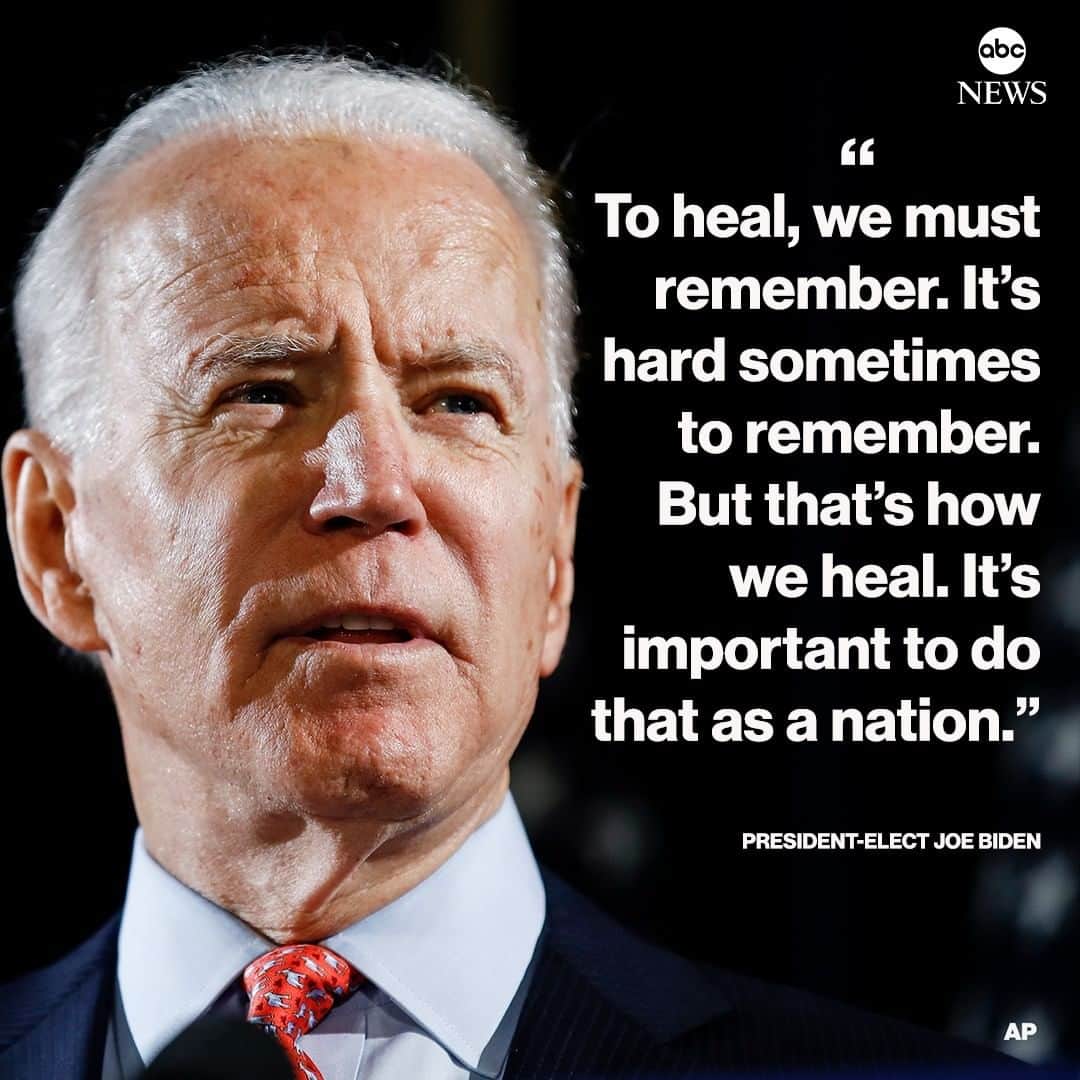 ABC Newsさんのインスタグラム写真 - (ABC NewsInstagram)「Pres.-elect Joe Biden at lighting ceremony honoring victims of COVID-19: “To heal, we must remember. It’s hard sometimes to remember. But that’s how we heal. It’s important to do that as a nation.”」1月20日 7時56分 - abcnews