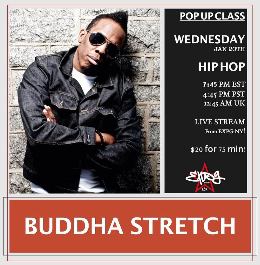 EXILE PROFESSIONAL GYMさんのインスタグラム写真 - (EXILE PROFESSIONAL GYMInstagram)「TOMORROW!!!! The one and only will share the knowledge of Hip Hop culture with you 🔥🔥🔥JANUARY 20th! 7:45 pm!   Sign up for live stream Workshop with amazing @buddhastretch now! (Use Online events/ Workshops page at our web site !)  . ..........  Click ‘Book’ and create an account OR login in to your Mind Body account to reserve ✔️ Private login link will be sent via email 15 minutes prior to class start 👀  ZOOM TIPS 👀 If using 📱 Zoom app best way to go 👍 Please use ‘mute’ button when not speaking. We encourage displaying your video for teacher feedback! See you on the dance floor!」1月20日 7時57分 - expg_studio_nyc