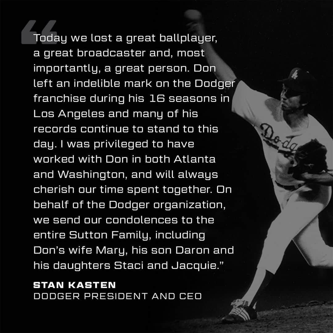 Los Angeles Dodgersさんのインスタグラム写真 - (Los Angeles DodgersInstagram)「The Los Angeles Dodgers mourn the passing of Hall of Famer and Dodger all-time great Don Sutton. Our thoughts are with his family and friends at this difficult time.」1月20日 8時21分 - dodgers