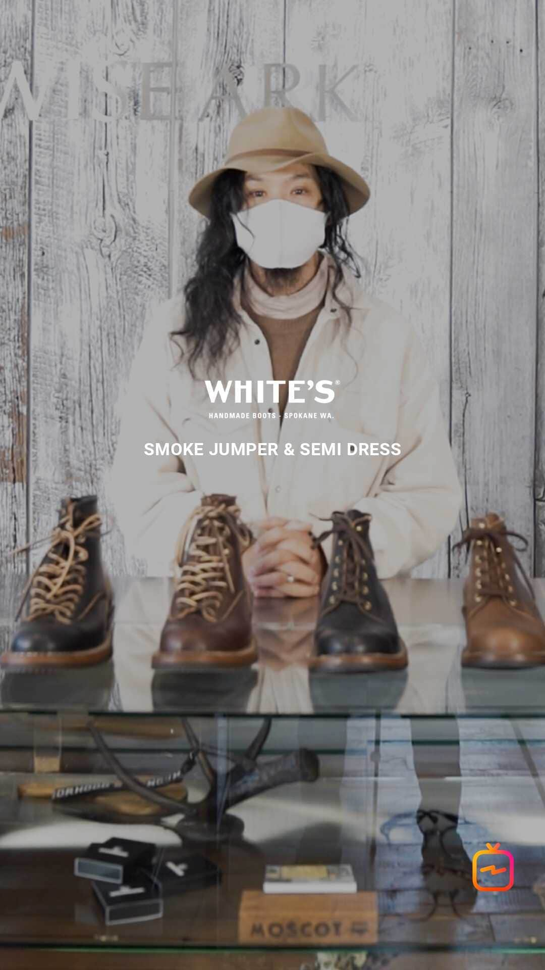 ARKnetsのインスタグラム：「Whites Boots 人気のブーツを紹介  ・  ARKnets IGTV〜VOL.52 ・  今回は高崎の @wiseark から八百井マネージャーがWhites Bootsの魅力について語って頂きました。  Whites Bootsは南北戦争以前のバージニア州で始まったとされる老舗ブランド。今では北米でも見かける事が少なくなったハンドメイドのステッチダウン製法を現代に伝える。最良の材料、伝統的なデザイン、伝統技術を継承した職人の技、この３つが、ホワイツブーツが誇るKing of Bootsの証となっています。  << Whites Boots商品一覧ページ >> https://www.arknets.co.jp/brand/B0372/  << SMOKE JUMPER 6Ltt商品一覧ページ >> https://www.arknets.co.jp/g/g350CL-DSBR-8brc/  << SEMI DRESS 5商品一覧ページ >> https://bit.ly/2XW4k7T  << ARKnets Official Instagram >>﻿ @arknets_official﻿ ﻿ << ARKnets Official HP >>﻿ https://www.arknets.co.jp/ ﻿ << ARKnets CEO Blog >>﻿ https://ameblo.jp/arknets  #whiteboots #ホワイツブーツ #smokejump #スモークジャンパー #ハンドメイド #wiseark #arknets #カスタム #ハンドメイド #ブーツ #セミドレス #semidress #smokejumper #vibram #ソール #宇都宮 #高崎 #ファッション #スタイリング #コーディネイト #coordinate #メンズファッション #2021ss #21ss」